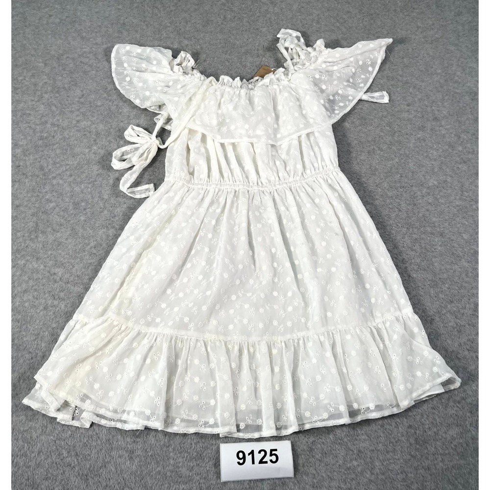 Do+Be Tiered Mini A Line Dress Womens Medium White Eyelet Embroidered Cotton